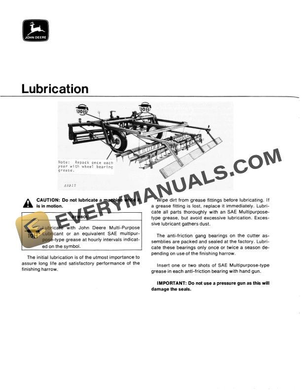 John Deere BFA Series Finishing Harrow Operator Manual OMB25399 2