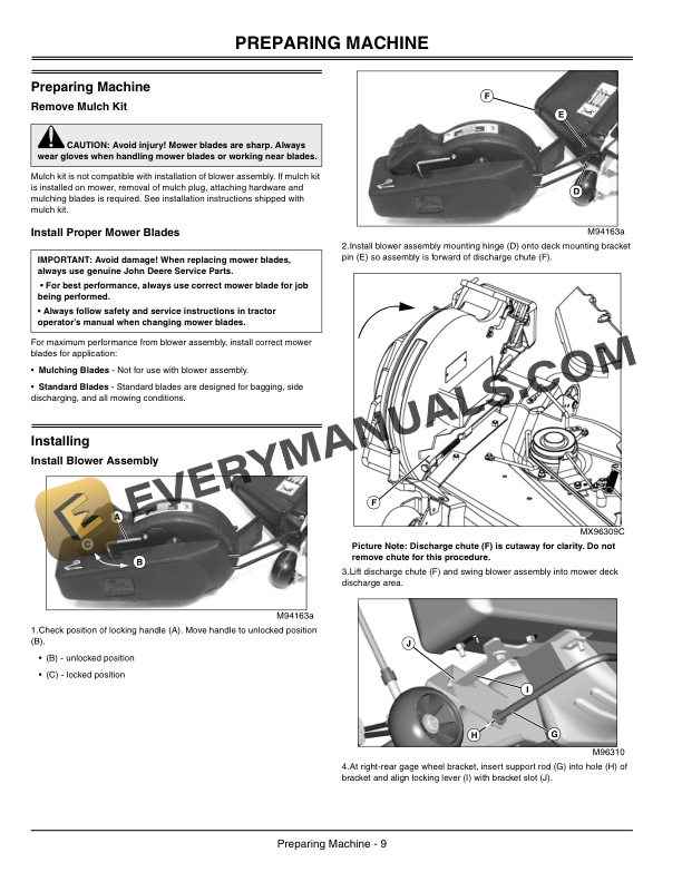 John Deere Blower Assembly for LT Series Lawn Tractors 48 QT Operator Manual OMM149901 3