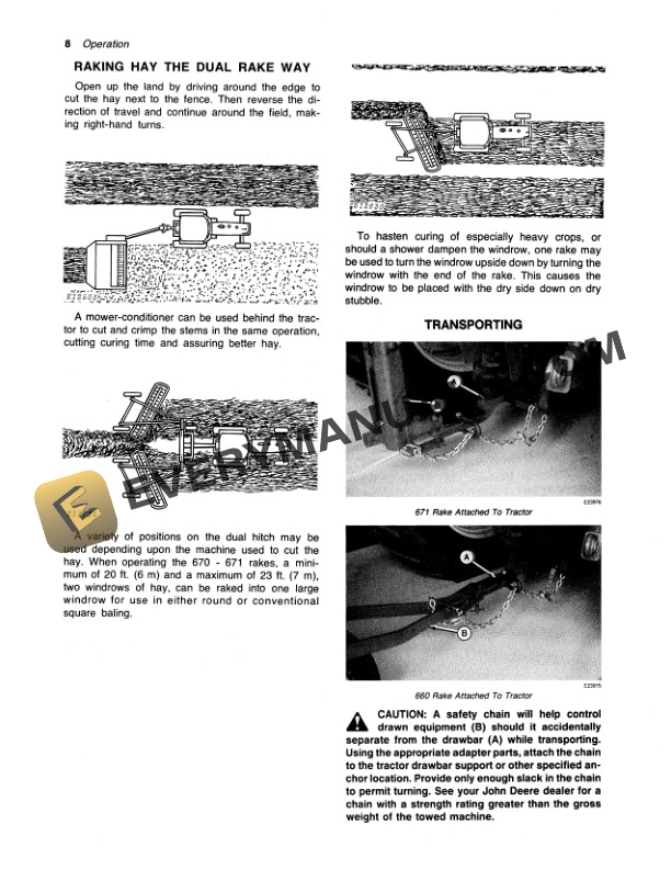 John Deere Dual Hitch and 660 670 and 671 Side Delivery Rakes Operator Manual OME58956 2