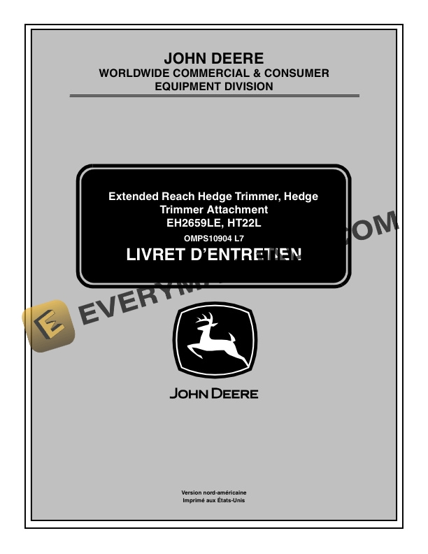 John Deere EH2659LE HT22L Extended Reach Hedge Trimmer Hedge Trimmer Attachment Operator Manual OMPS10904 2