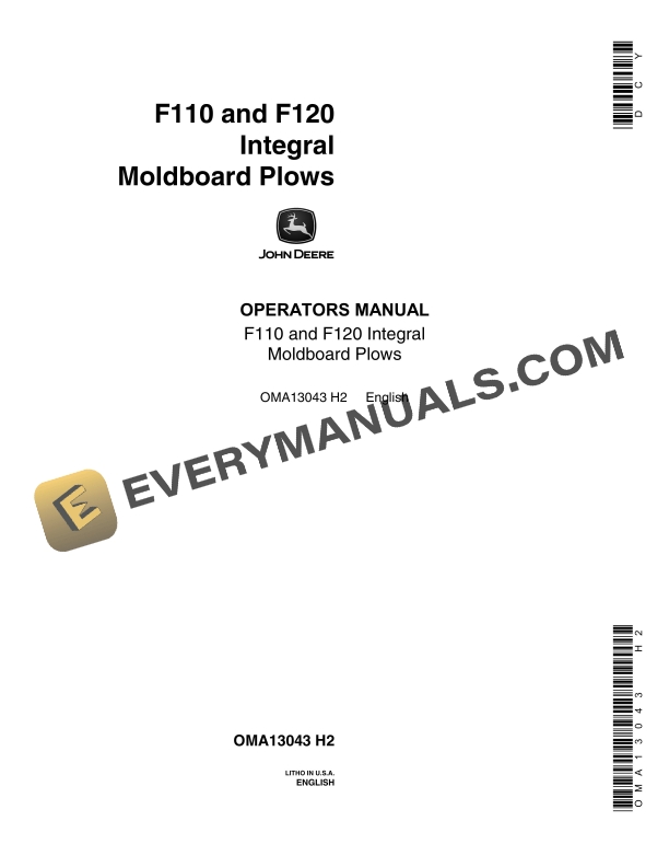 John Deere F110 and F120 Integral Moldboard Plow Operator Manual OMA13043-1