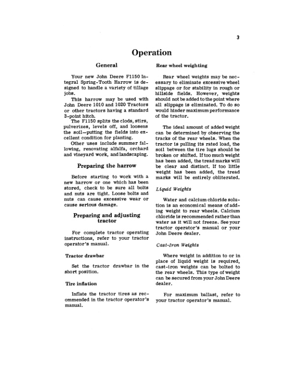 John Deere F1150 Integral Spring Tooth Harrow Operator Manual OMA15724 2