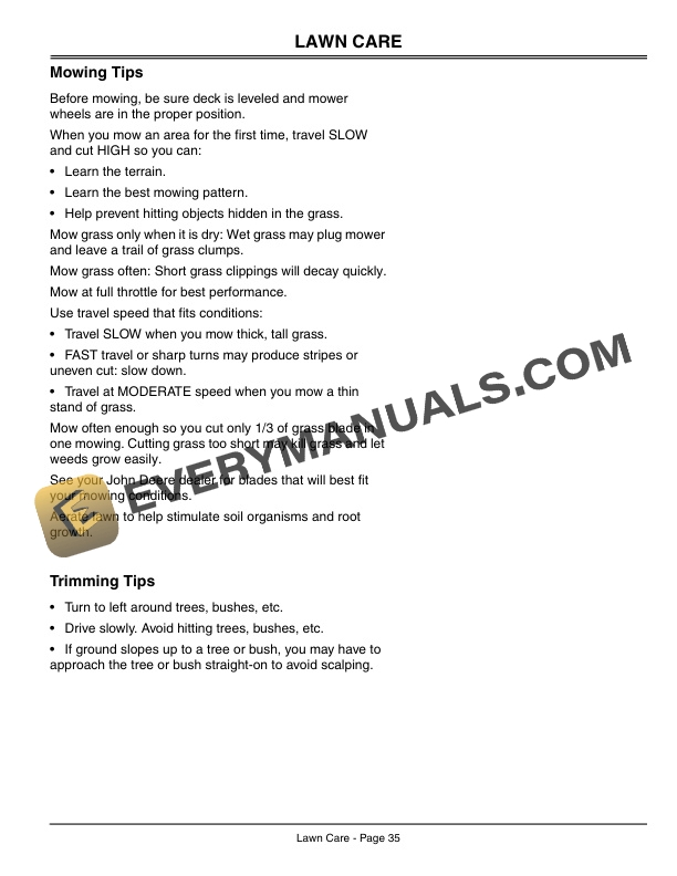 John Deere F725 Front Mowers Serial No. 090001 Operator Manual OMM134808 2