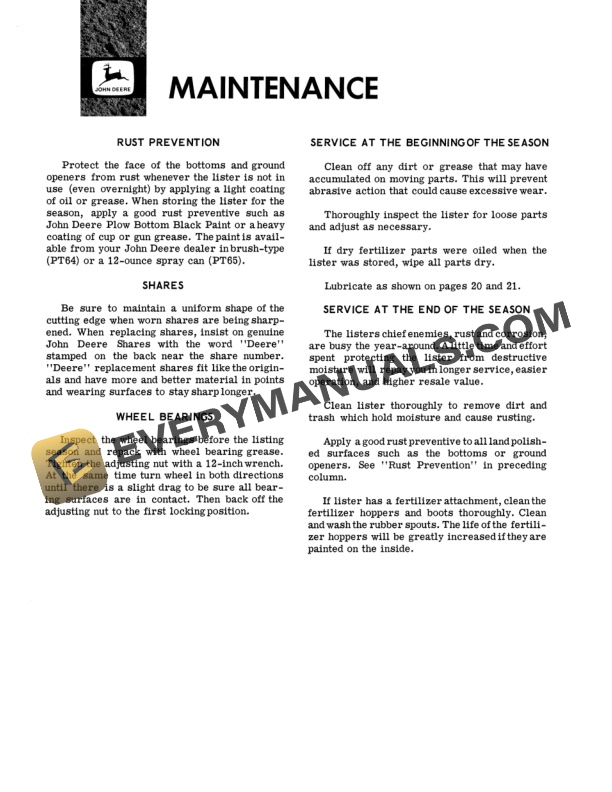John Deere F886N SERIES INTEGRAL LISTERS Operator Manual OMA16638 3