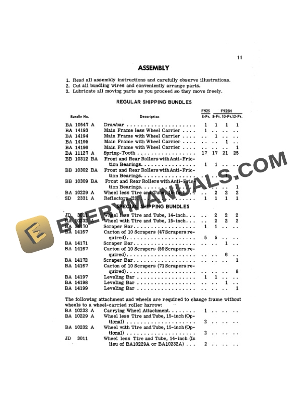 John Deere F925 and F925H Roller Harrow Operator Manual OMA15561 3