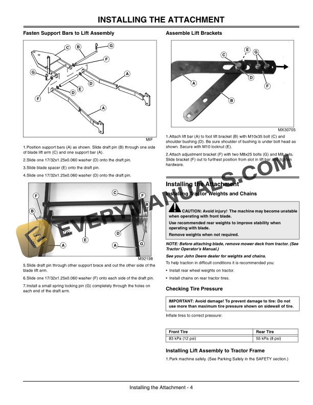 John Deere Front Blade For LTLTR Lawn Tractors 44-Inch Operator Manual OMM146503-2