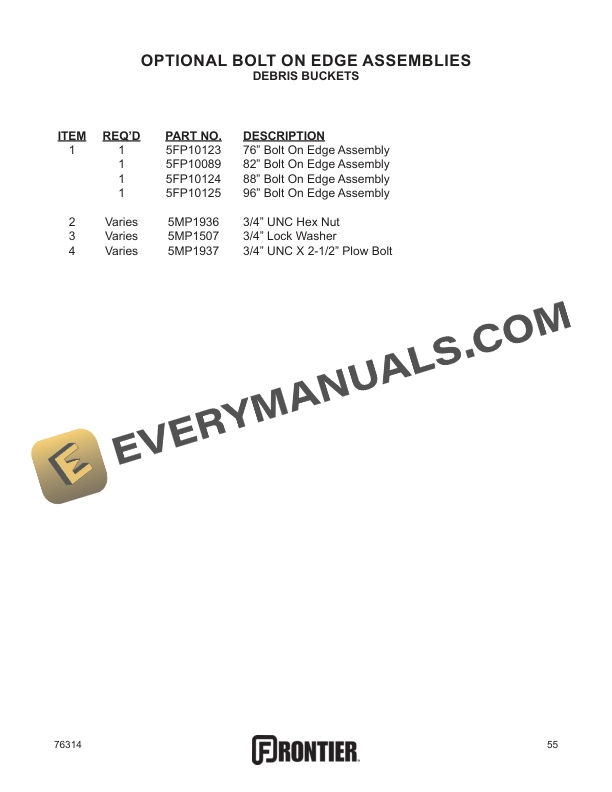 John Deere Frontier AD11 AD12 AM11 AR10 AR12 AY11 AY12 AV20F BUCKET LOADER ATTACHMENTS OPERATOR AND Parts Manual 5MP76314-3