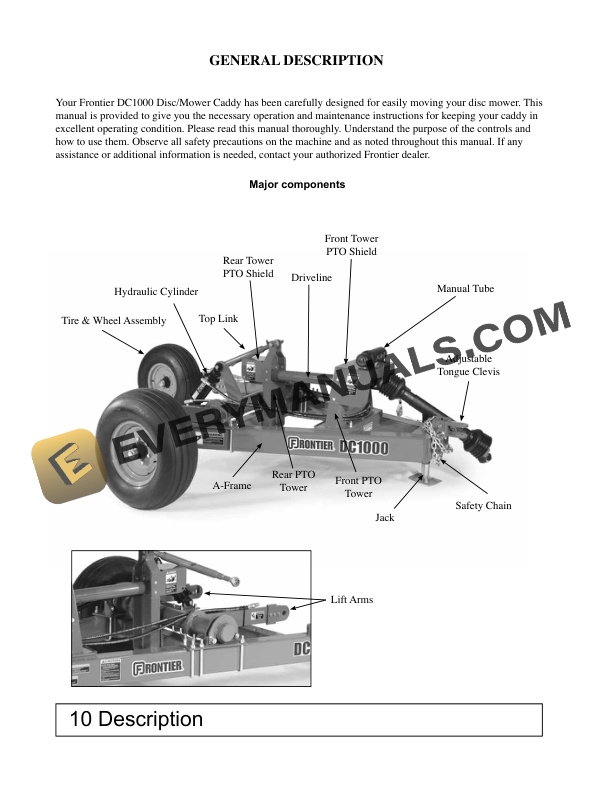 John Deere Frontier DC1000 DISC MOWER CADDY Operator Manual 5TIDC611125-2