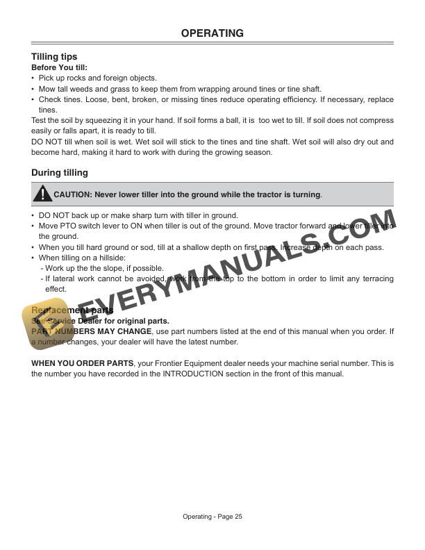 John Deere Frontier RT 3042 RT 3049R RT 3073 RT 3062 RT 3073R RT 3081 RT 3081R RT 3062R RT 3042R RT 3049 ROTARY TILLERS OPERATOR AND Parts Manual 5MHF07011654-2