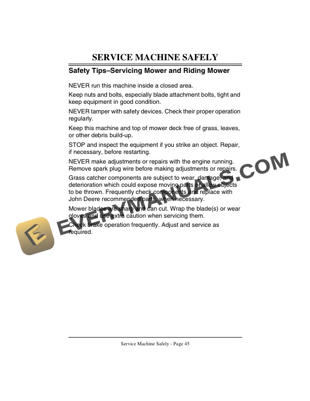 John Deere GX85 and SX85 Riding Mowers Serial No. 085001 Operator Manual OMM133763 2