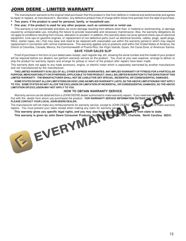 John Deere H20S UT18047 Operator Manual OMPS16155 3