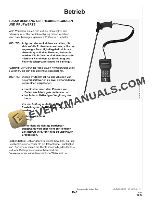 John Deere Hand Held High Moisture Range Hay Tester SW07370 Operator Manual OMTY27499 2