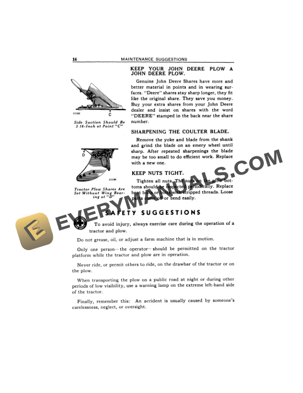 John Deere INTEGRAL TRACTOR PLOW NO. 422A FOR 420 AND 40 SERIES TRACTORS Operator Manual OMA47656 3