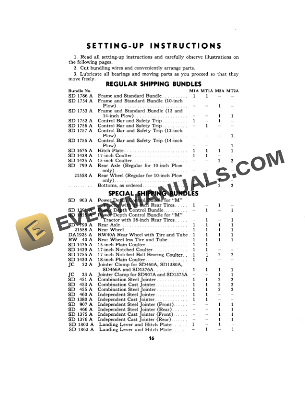 John Deere Integral Tractor Plow M1A and M2A MT1A and MT2A for Models M and MT Tractors Operator Manual OMA111151 2