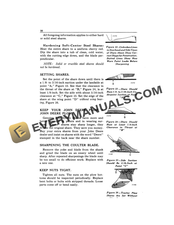 John Deere Integral Tractor Plow No. 411 One Operator Manual OMA40953 2
