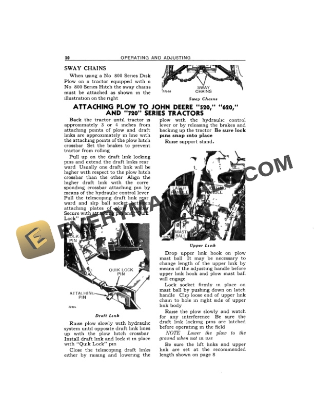 John Deere Integral Two and Three Furrow Tractor Disk Plow No. 800 Series for 520 620 720 50 60 and 70 Tractors Operator Manual OMA49756 2