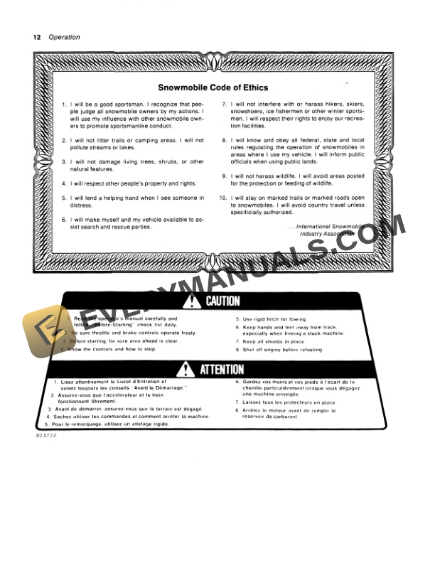 John Deere JDX4 JDX6 AND JDX8 SNOWMOBILE Operator Manual OMM64455 2