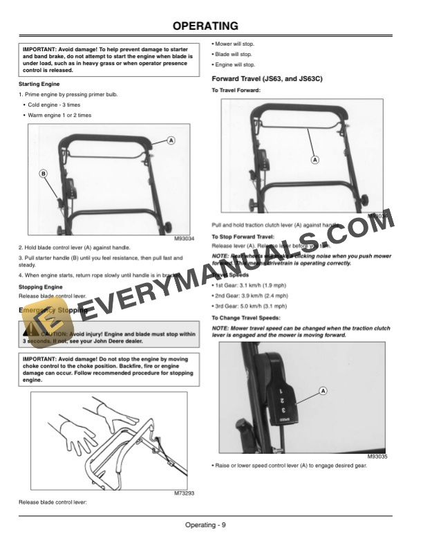 John Deere JS63 and JS63C Walk-Behind Rotary Mowers Operator Manual OMGX22220 4 John Deere JS63 and JS63C Walk-Behind Rotary Mowers Operator Manual OMGX22220-2