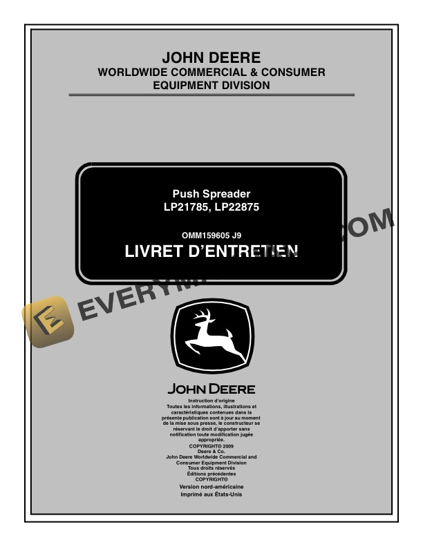 John Deere LP21785 LP22875 Push Spreader Operator Manual OMM159605 2