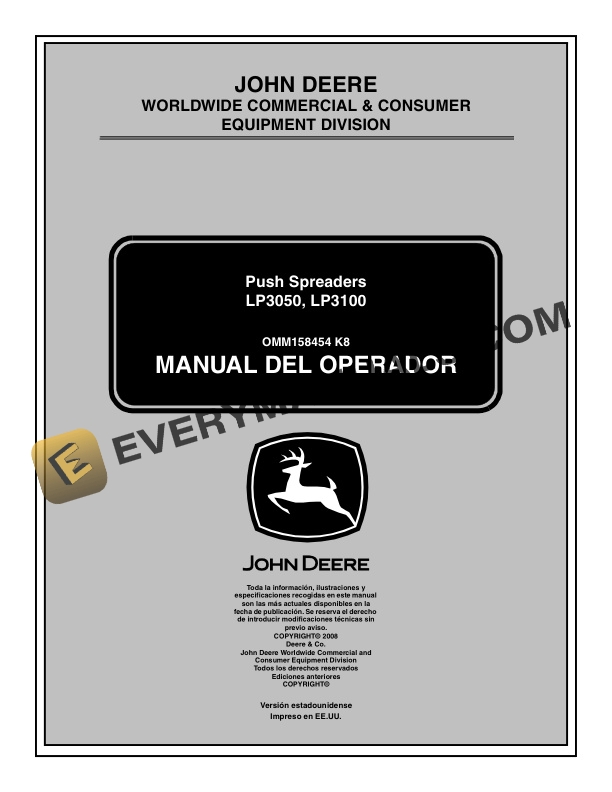 John Deere LP3050 LP3100 Push Spreader Operator Manual OMM158454 3
