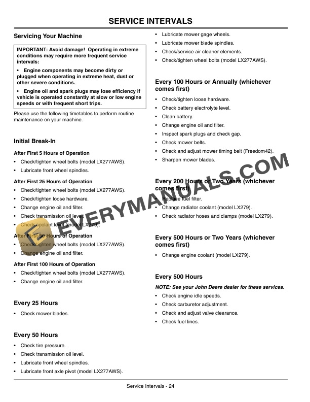 John Deere LX266 LX277 LX277AWS LX279 and LX288 Lawn Tractors Operator Manual OMM146413 2