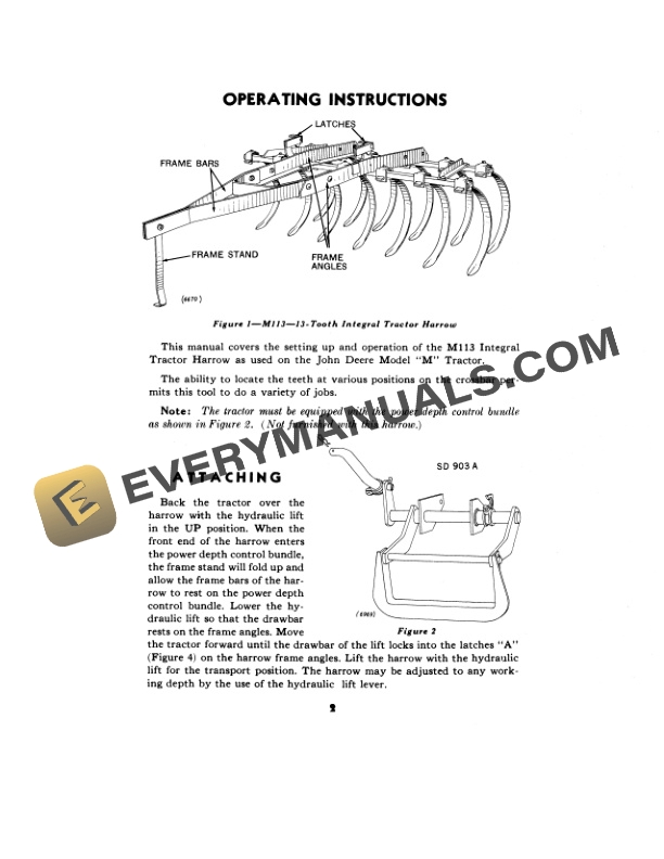 John Deere M113 Integral Tractor Harrow Operator Manual OMF8448 2
