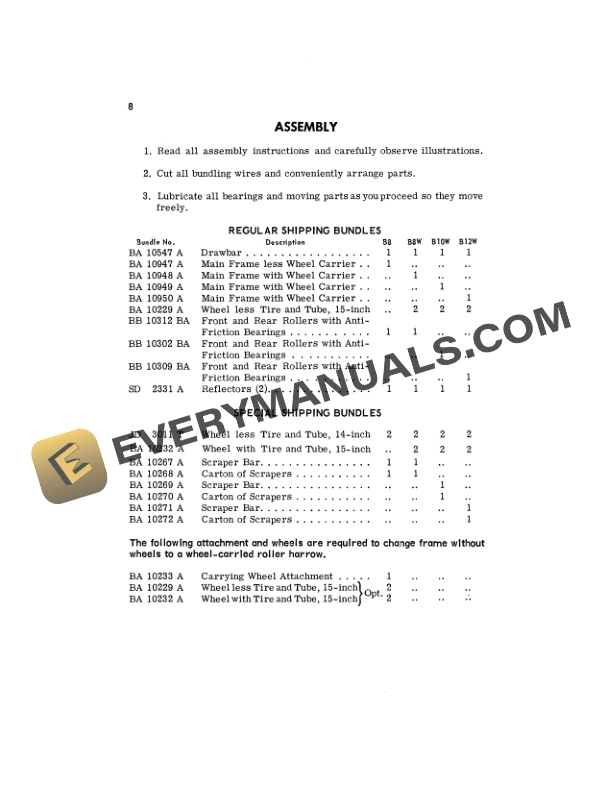 John Deere MODEL B ROLLER HARROWS Operator Manual OMA13009-3