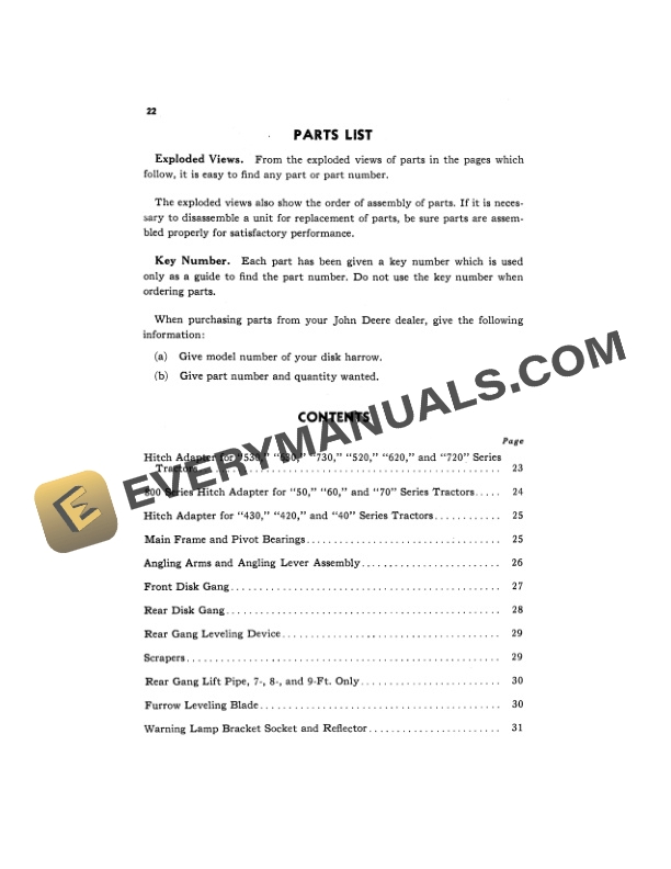 John Deere Model KBY Lift-Type Disk Harrow Operator Manual OMB40459-3