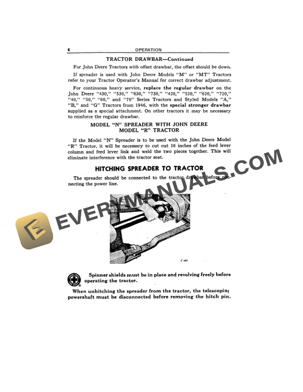 John Deere Model N (Series 1) Spreader Operator Manual OMC35459-2