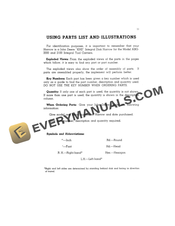 John Deere Models ABG-2000 and 2100 Integral Tool Carriers Model KHZ Series Integral Disk Harrow Operator Manual OMY18852-3