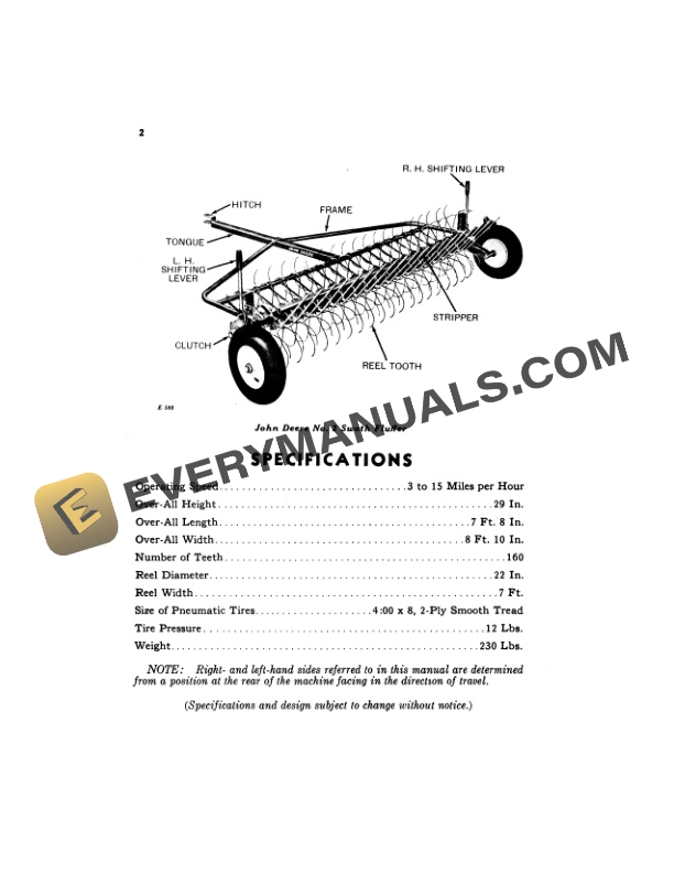 John Deere NO. 2 SWATH FLUFFER Operator Manual OME15501-2
