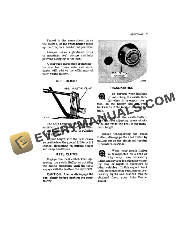 John Deere NO. 3 SWATH FLUFFER Operator Manual OME18924-3