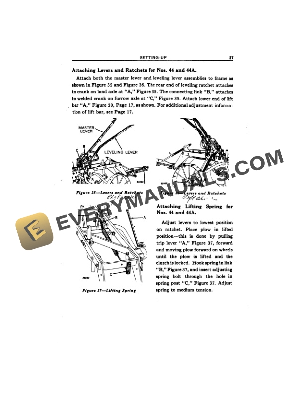 John Deere NOS. 44, 44A, 44H, AND 44AH TRACTOR PLOW Operator Manual OMA1352-2