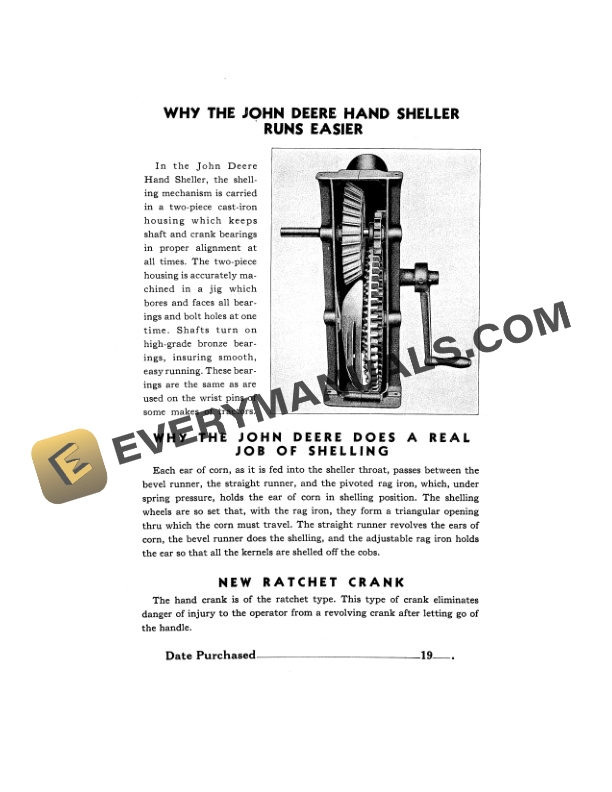 John Deere No. 1-B Hand Corn Sheller Operator Manual OMC7258-2