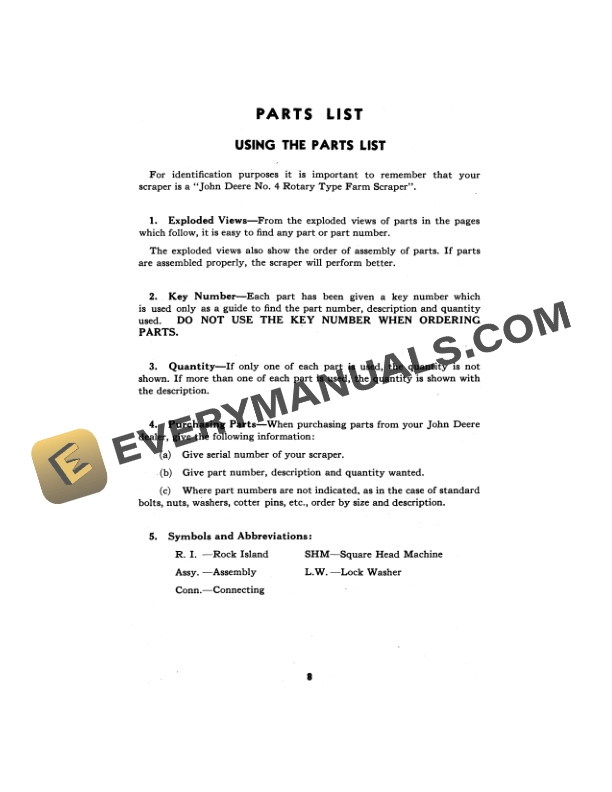 John Deere No. 4 Rotary Farm Scraper Operator Manual OMA191247-3