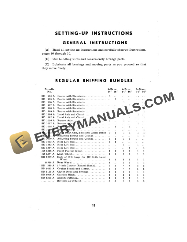 John Deere No. 77 Tractor Plow Operator Manual OMA6848-2