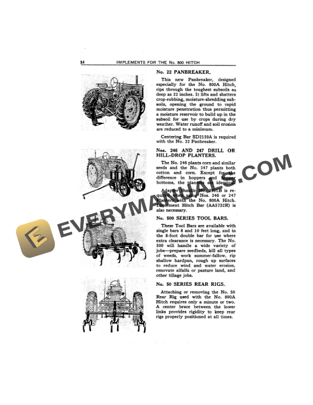 John Deere No. 800A 3-Point Hitch for Models 50, 60, 70, 60 and 70 Standard Tractors Operator Manual OMA48555-3