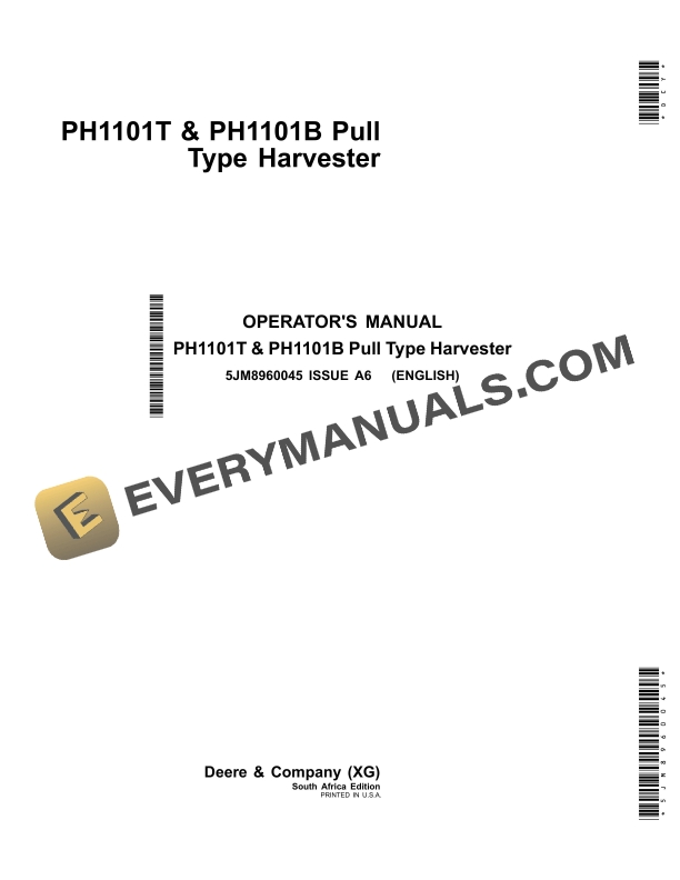John Deere PH1101T and PH1101B Pull Type Harvesters Operator Manual 5JM8960045 2 John Deere PH1101T and PH1101B Pull Type Harvesters Operator Manual 5JM8960045-1