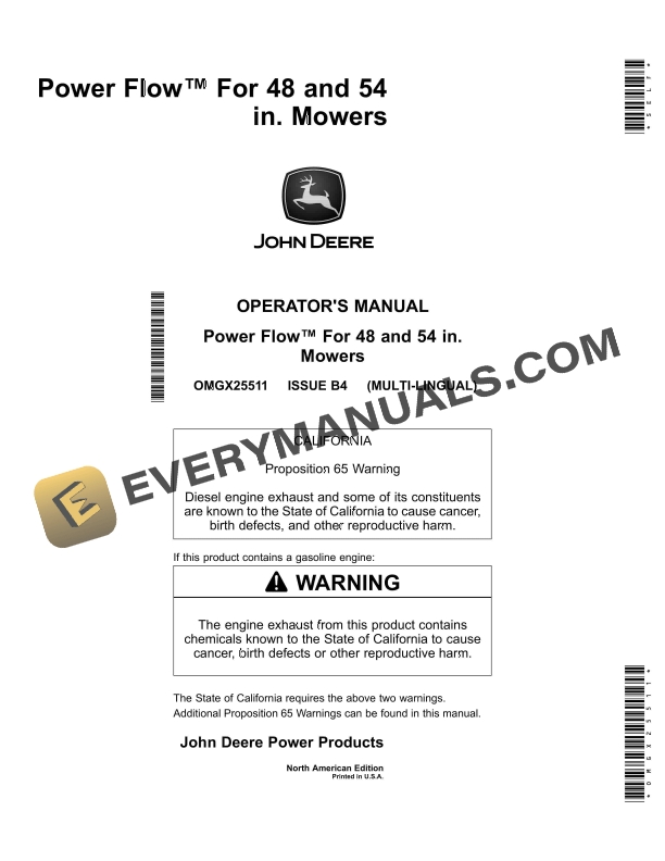 John Deere Power Flow For 48 and 54-Inch Mowers Operator Manual OMGX25511 1 John Deere Power Flow for 38, 46, and 50-Inch Mowers Operator Manual OMM121515-1