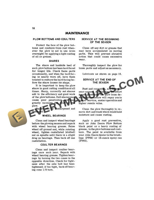 John Deere RO30, RO35, AND RO40 ROLL-OVER TWO-WAY PLOW Operator Manual OMK39085-3