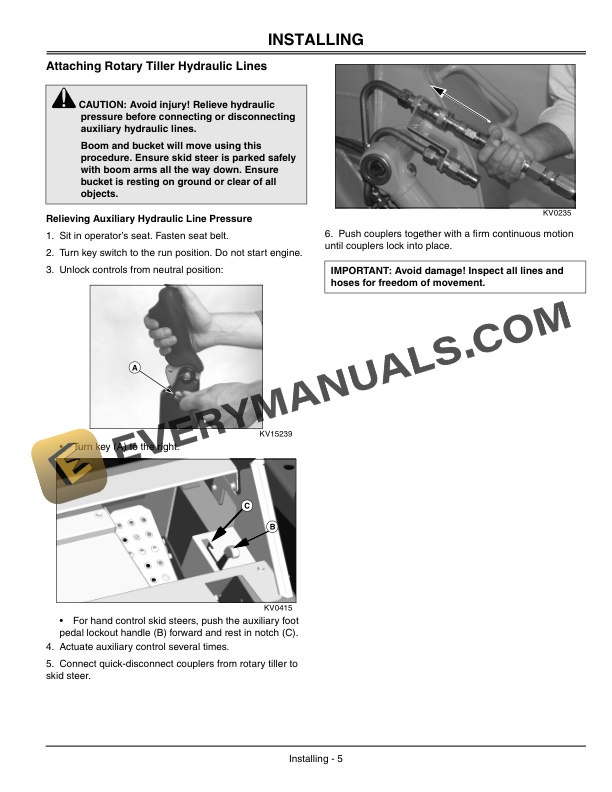 John Deere RT55 RT73 Rotary Tiller Operator Manual OMKV18189-2