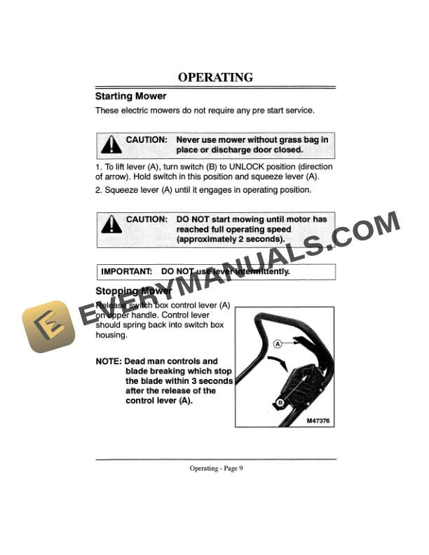 John Deere Rear Bagging 17-Inch Electric Walk-Behind Mower Operator Manual OMM119651-3
