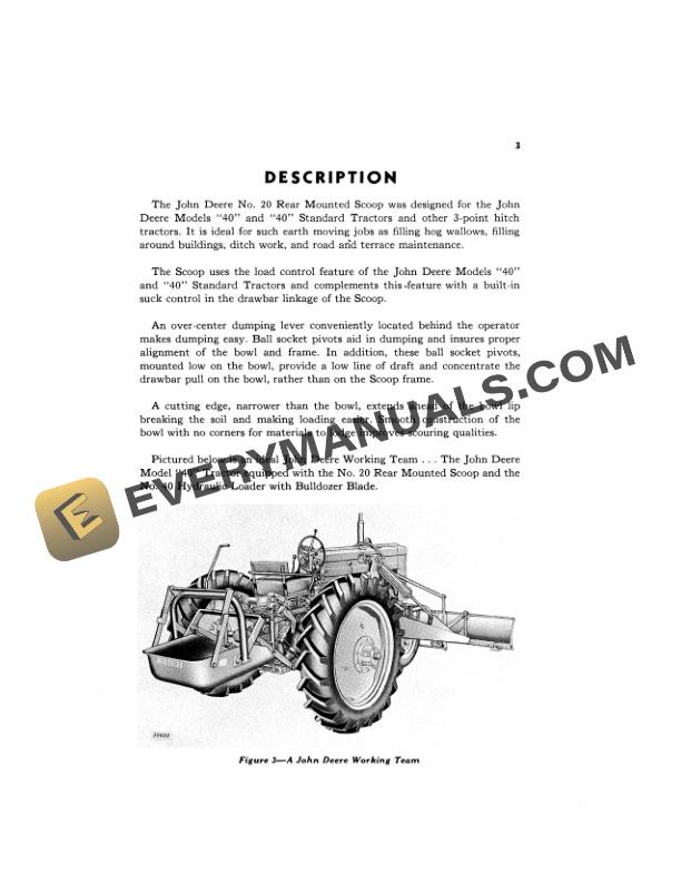 John Deere Rear Mounted Scoop No. 20 for 3-Point Hitch Operator Manual OMC33253-2