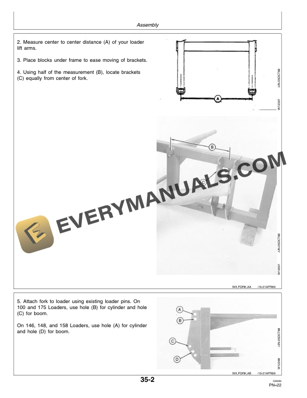 John Deere Round Bale Fork Attachment For 100 and 200 Series Farm Loader Operator Manual OMW37987-3