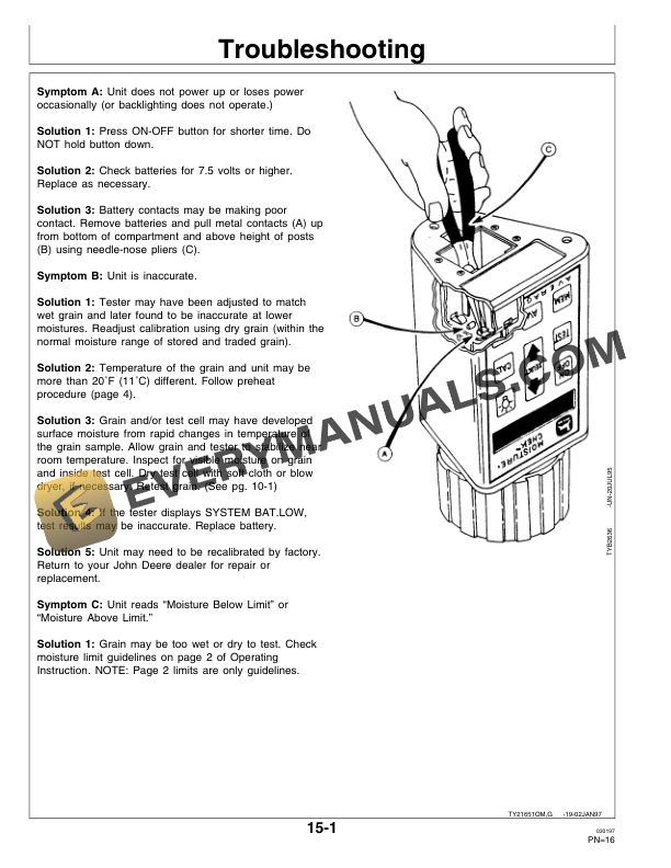 John Deere SW16060 MOISTURE CHEK Operator Manual OMTY21651-3