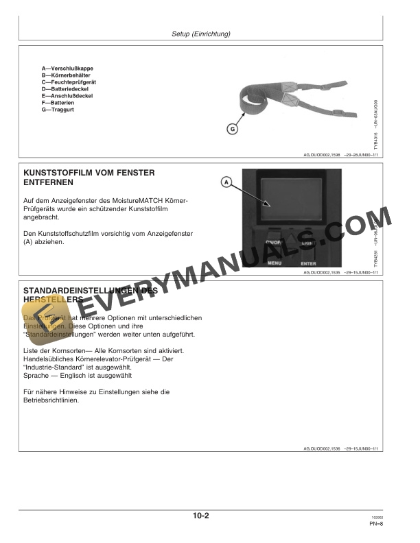 John Deere SW20300 MoistureMATCH Grain Moisture Tester Operator Manual OMTY25053-2