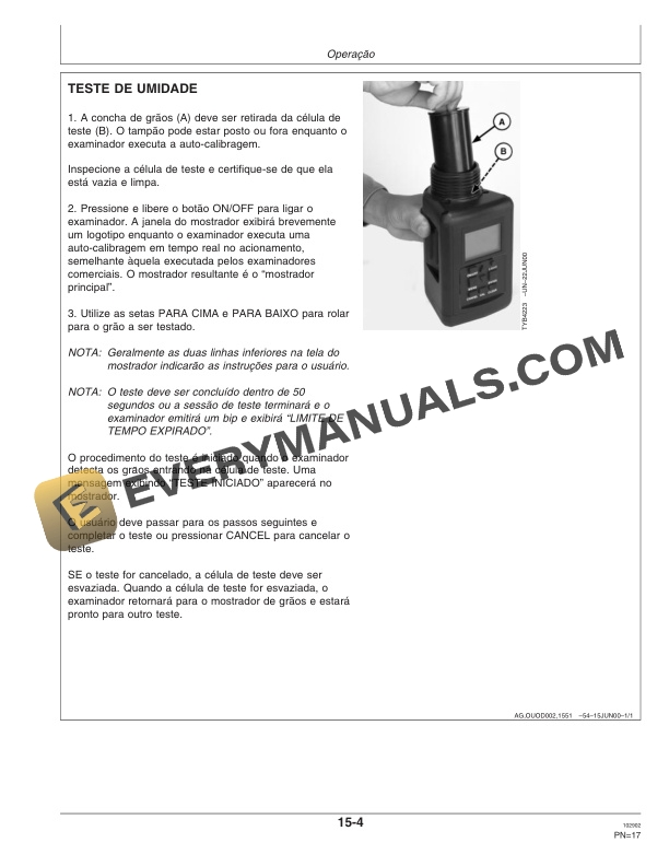 John Deere SW20300 MoistureMATCH Grain Moisture Tester Operator Manual OMTY25053-3