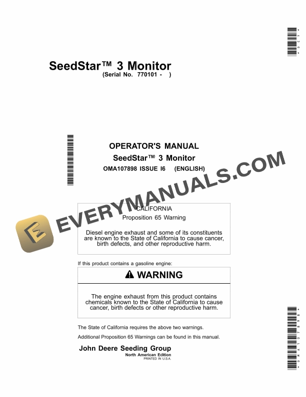 John Deere SeedStar 3 Monitor Operator Manual OMA107898-1