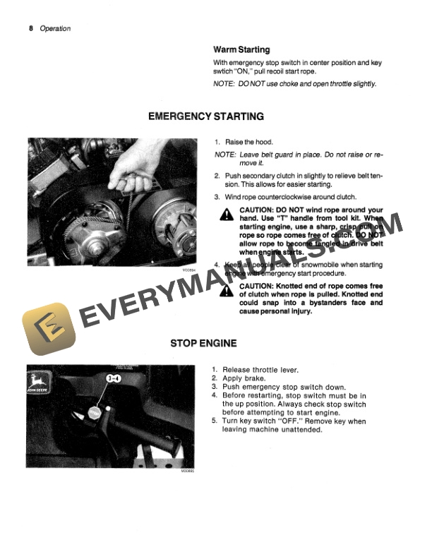 John Deere Sprintfire Snowmobile Operator Manual OMM69631-2