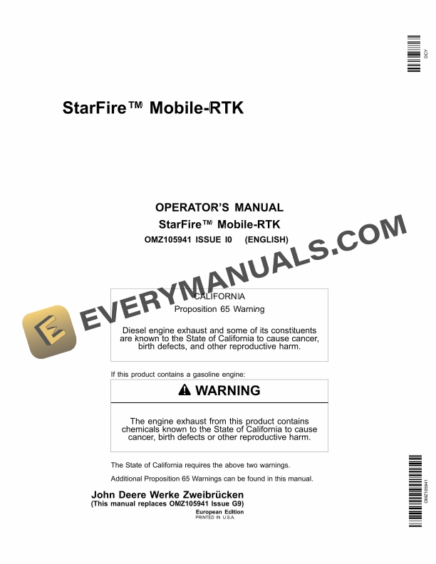 John Deere StarFire Mobile­RTK Operator Manual OMZ105941-1